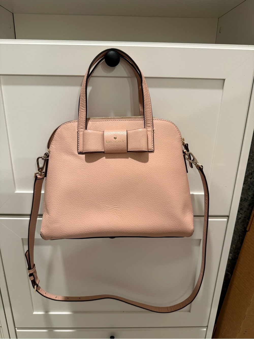 Kate Spade Pale Pink Pebbled Leather Satchel with Bow Accent